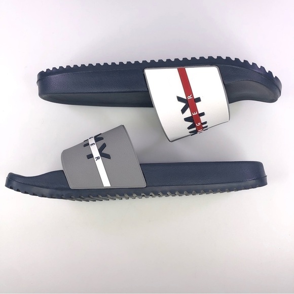 Tommy Hilfiger Men's Rafael Color Block Pool Slides in White/Gray Shoes - Picture 3 of 8